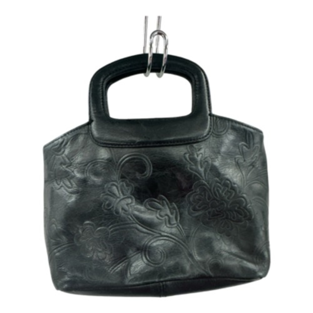 Fossil Womens Rachel Handbag Black Leather Floral Snap Tooled Dual Handle S